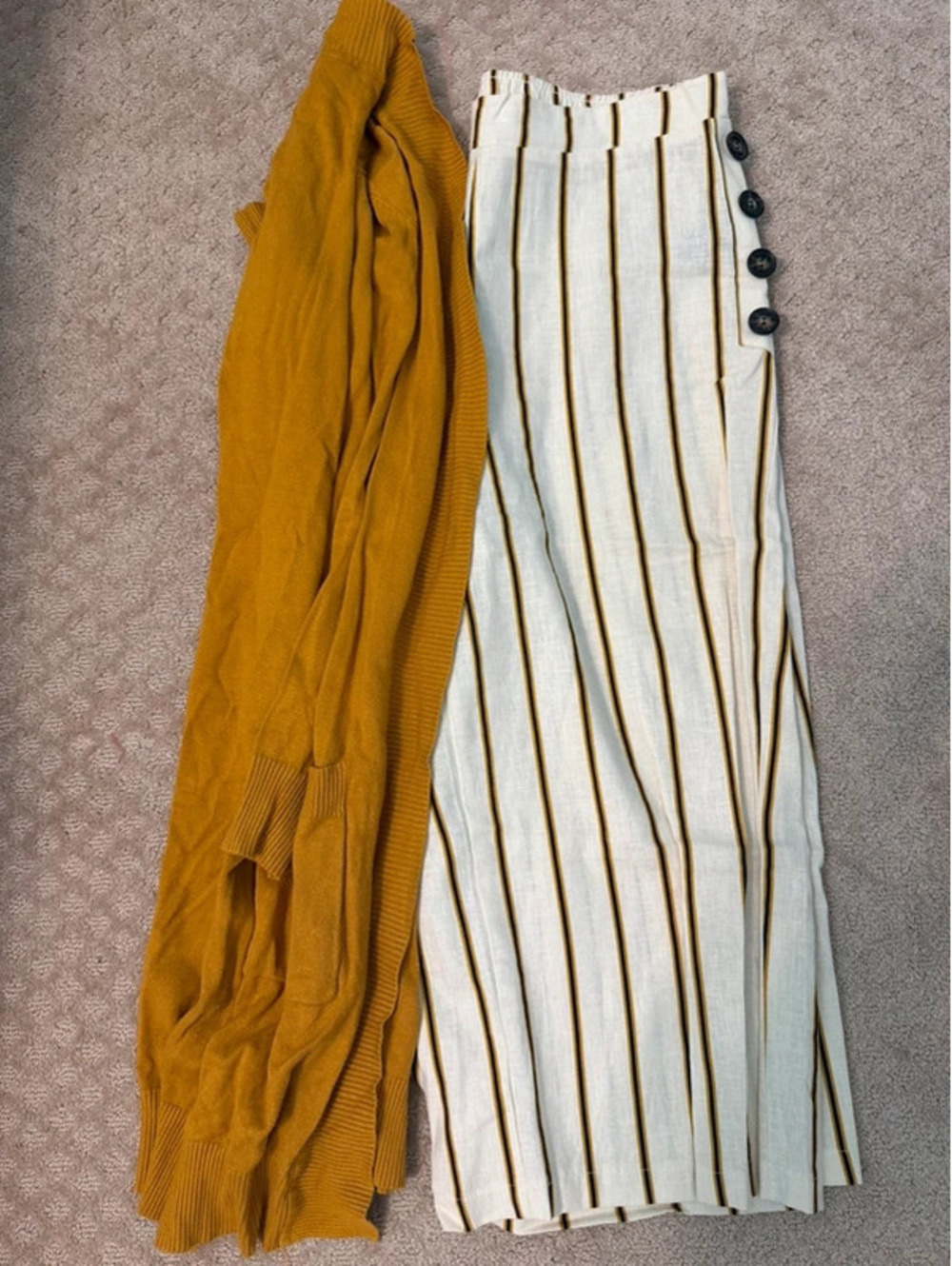 ECI Striped Linen Wide Leg Pants + Cielo Mustard Long Cardigan Set – Boho Fall